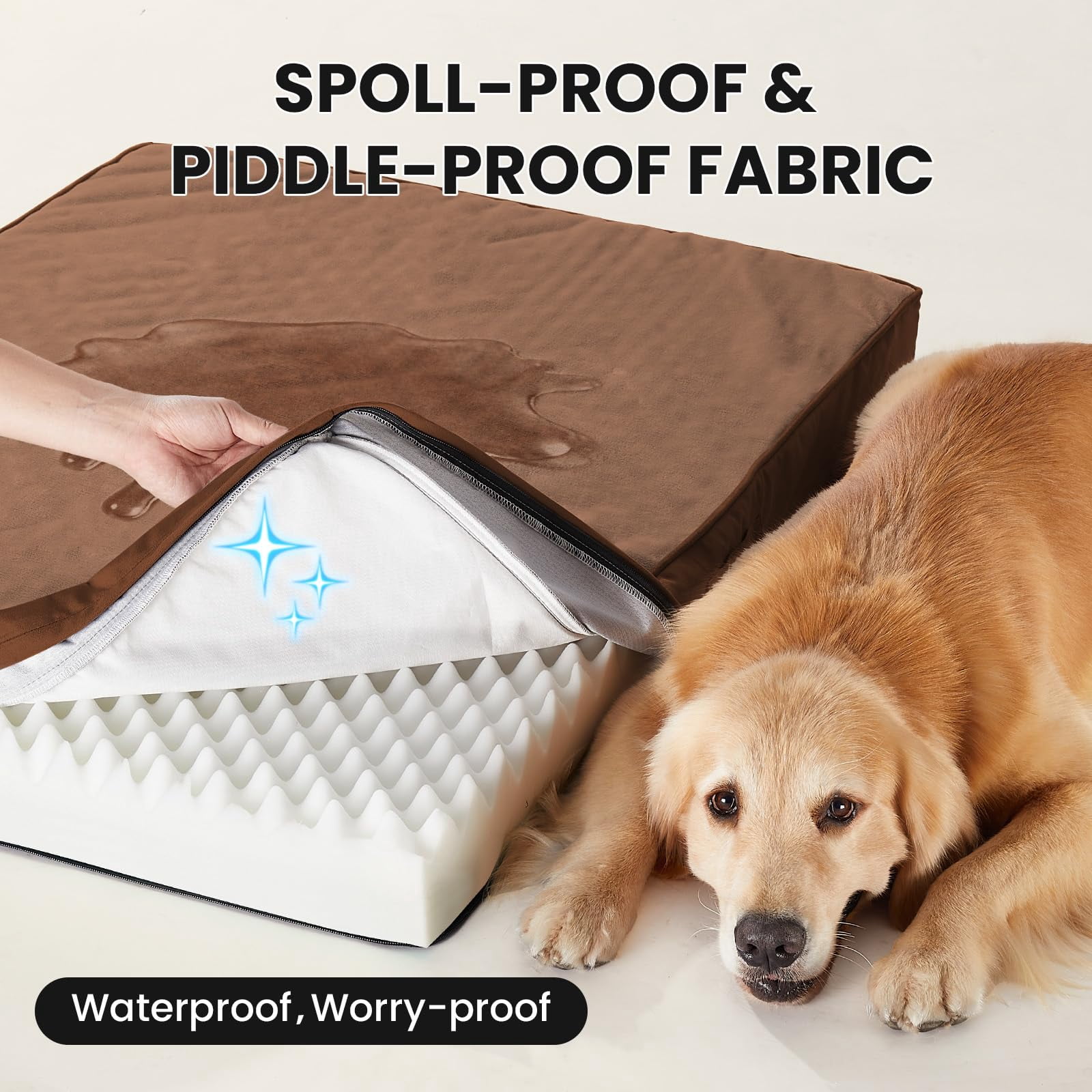 Waterproof Dog Bed For Large Dogs  Machine-washable Removable Cover In Easy-clean Fabric High Density Foam & Easy-carry Handle Suitable Crate 41 Inch (brown)
