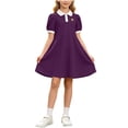 thumbnail image 2 of Amidoa Girls Summer Dresses A-Line Short Sleeve Dresses Print Kids Casual Sundress Purple Size 3T, 2 of 7