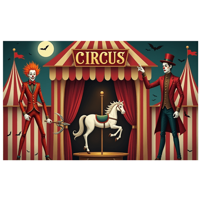 Bannière de Cirque à Thème Coloré Design Clown Éléments Décoratifs Rideaux Rouges Décoration de Fête Carnaval pour Enfants Fête Décoration Intérieure Célébration d'Anniversaire