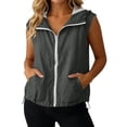 thumbnail image 1 of Women's Sleeveless Zip up Hoodies Casual Loose Fit Drawstring Sweatshirts Lightweight Jackets Vest with Pockets Sports Running T-Shirts Workout Tops QURATI S, 1 of 3