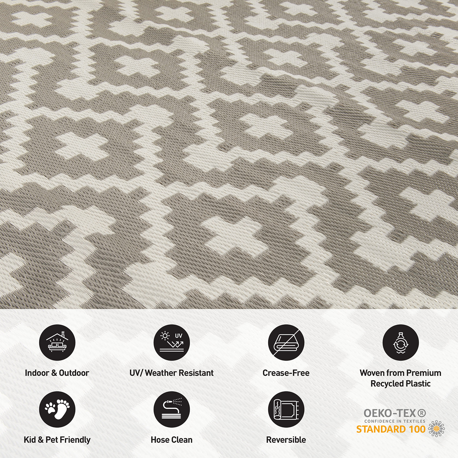 World Rug Gallery Trellis Geometric Reversible Plastic Indoor and Outdoor Picnic Mat, Camping Rug, RV Rug - GRAY 5' X 7'