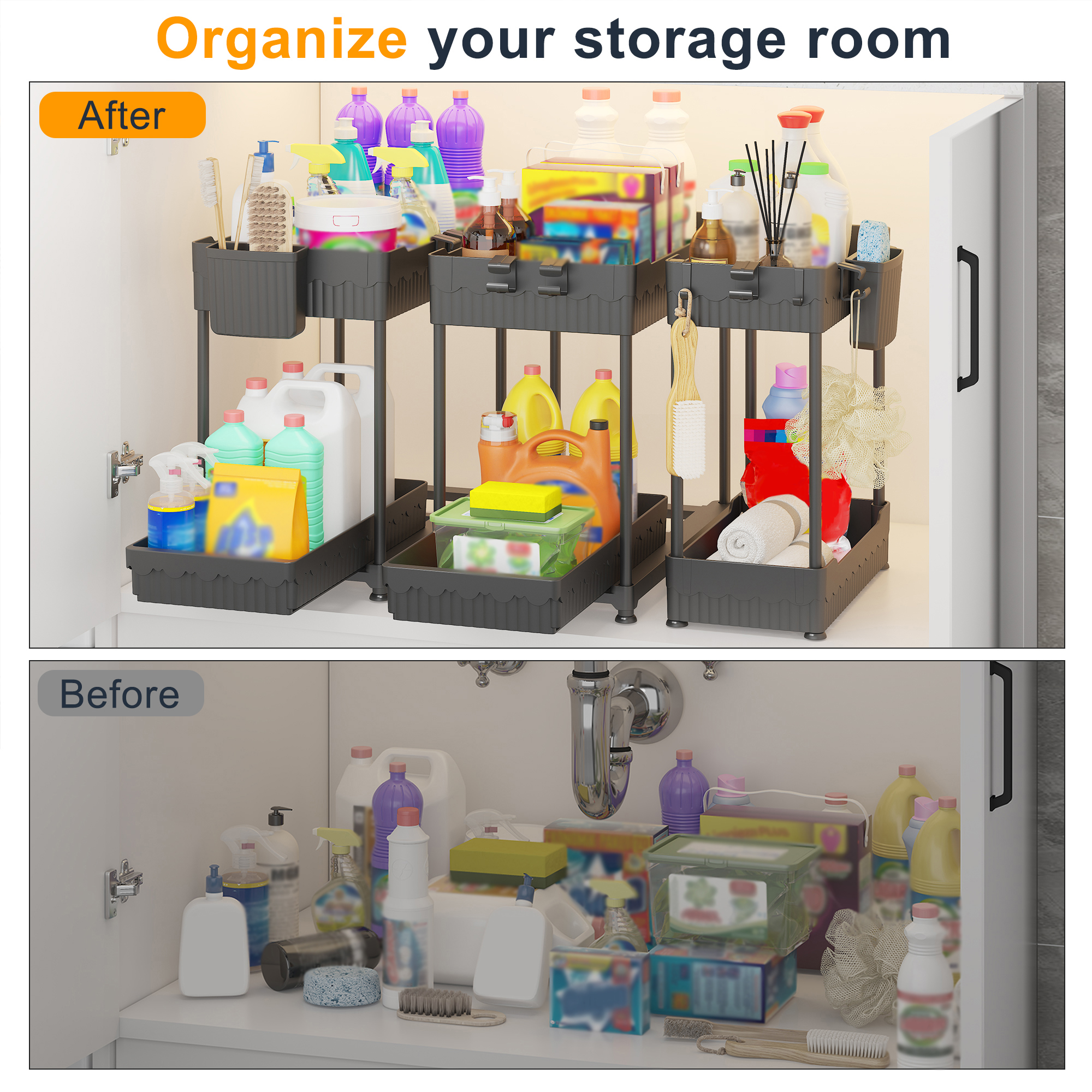 Tmtamye Under Sink Organizer, 2-Tier Pull-Out Drawers, 3-Pack, Black photo 6