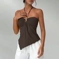 thumbnail image 4 of YUGYXL Halter Neck Tank Tops for Women Sleeveless Solid Color Bandeau Top Asymmetrical Hem Summer Fashion Outfits XXL, 4 of 6