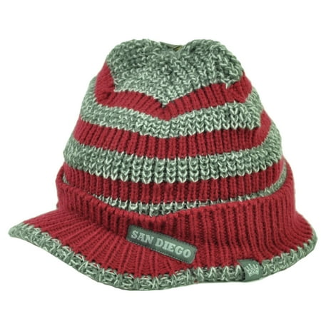 - San Diego City Striped Knit Beanie Visor Red Gray Hat Winter USA American Crown