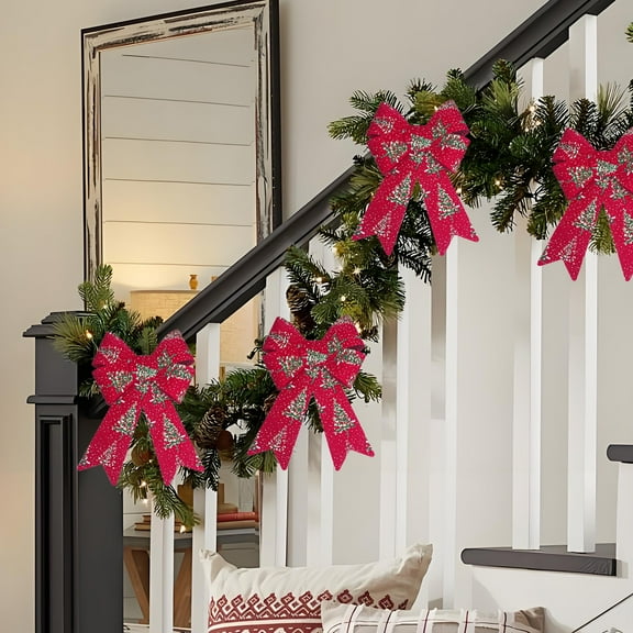 Honeeladyy 1 Pcs Christmas Bow, PVC Christmas Tree Bows, 12 x 8 Inches Large Bows for Hanging Red Christmas Bows Outdoor Indoor Large Christmas Bows Xmas Decor Party Supplies Wreath Railing Fences