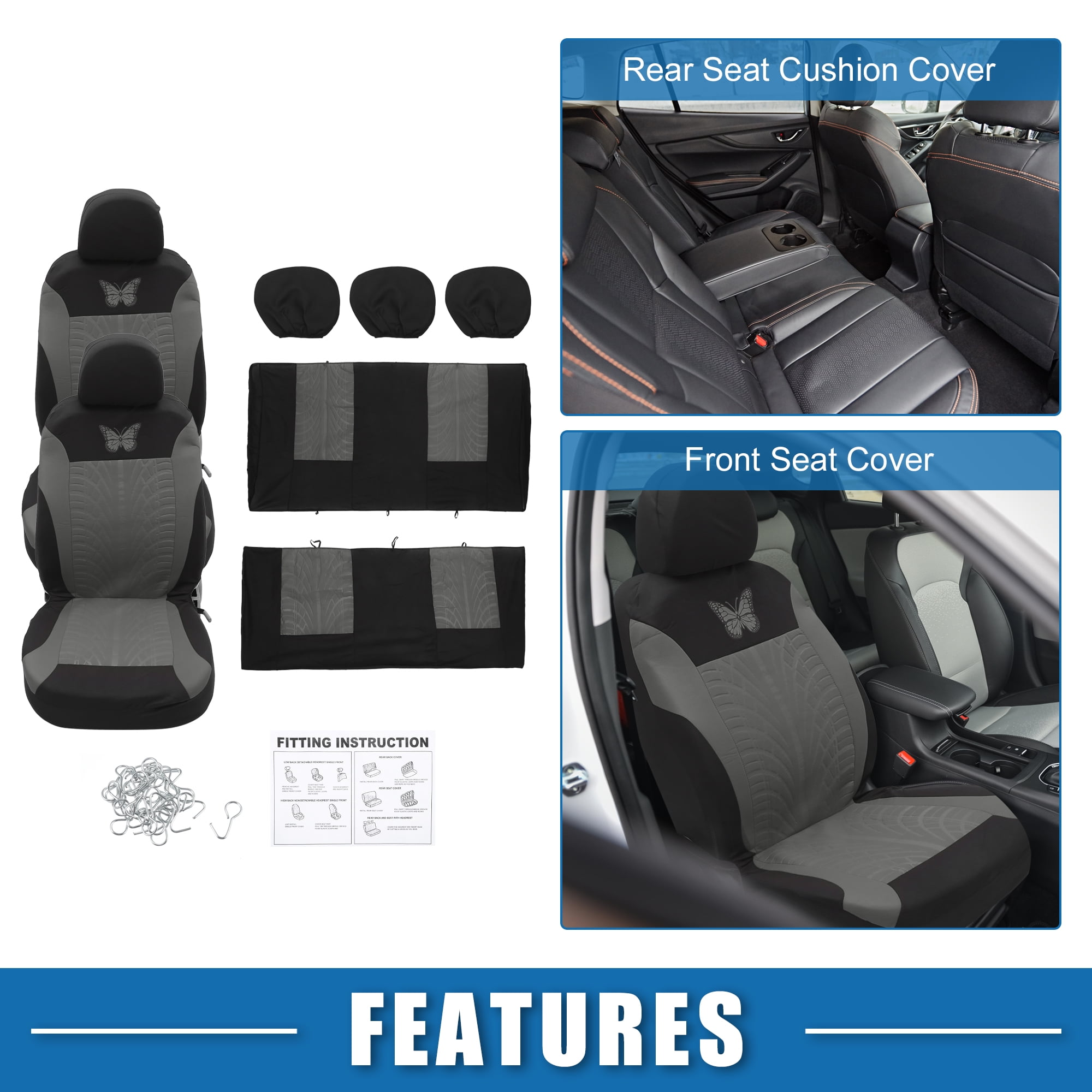 Unique Bargains 9Pcs Universal Washable Breathable Car Seat Covers Kit Gray