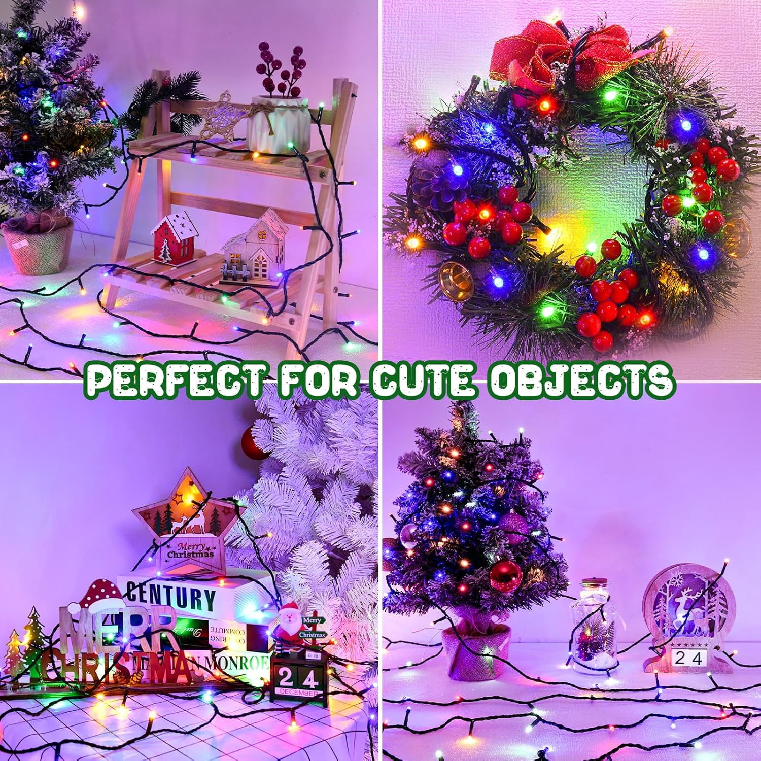 Christmas Lights Outdoor Battery Operated String Lights Total 100LED 33Ft with Timer 8 Modes 16.4Ft*2 Waterproof Outdoor Indoor for Christmas Decor, Multicolor, 2-Pack
