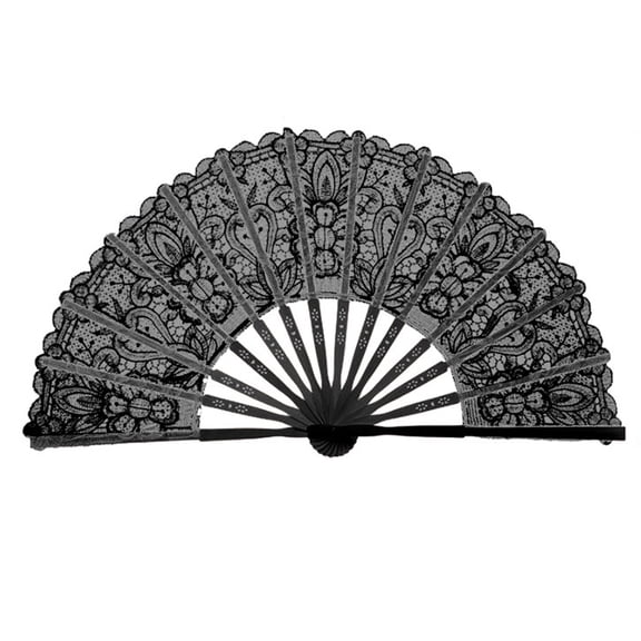 Grofry Handheld Fan Vintage Style Folding Fan with Lace Trim And Tassel Pendant Elegant Fabric And Bamboo Hollowed Hand Fan for Wedding Party