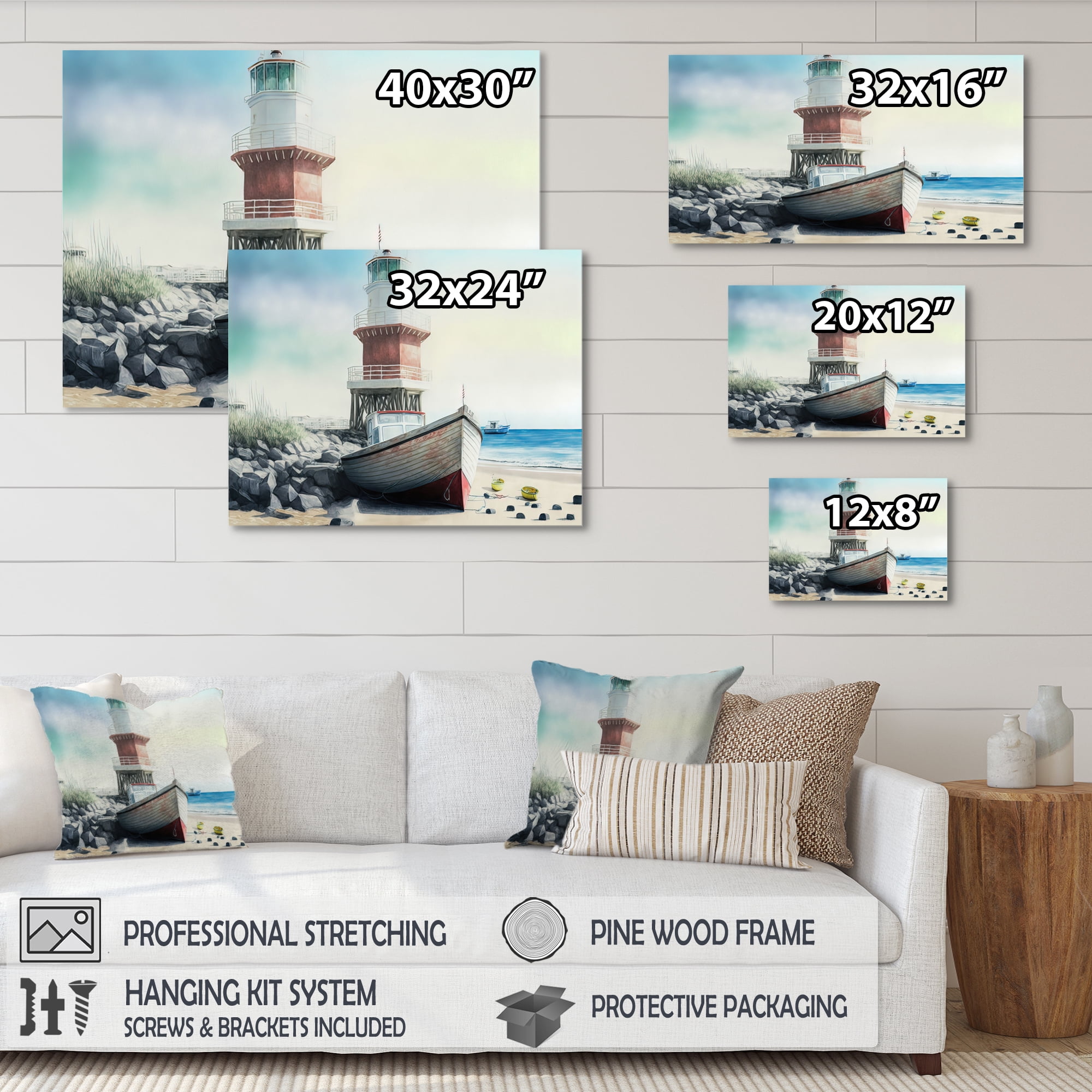 Designart Fishing Boat And Light House III Canvas Wall Art