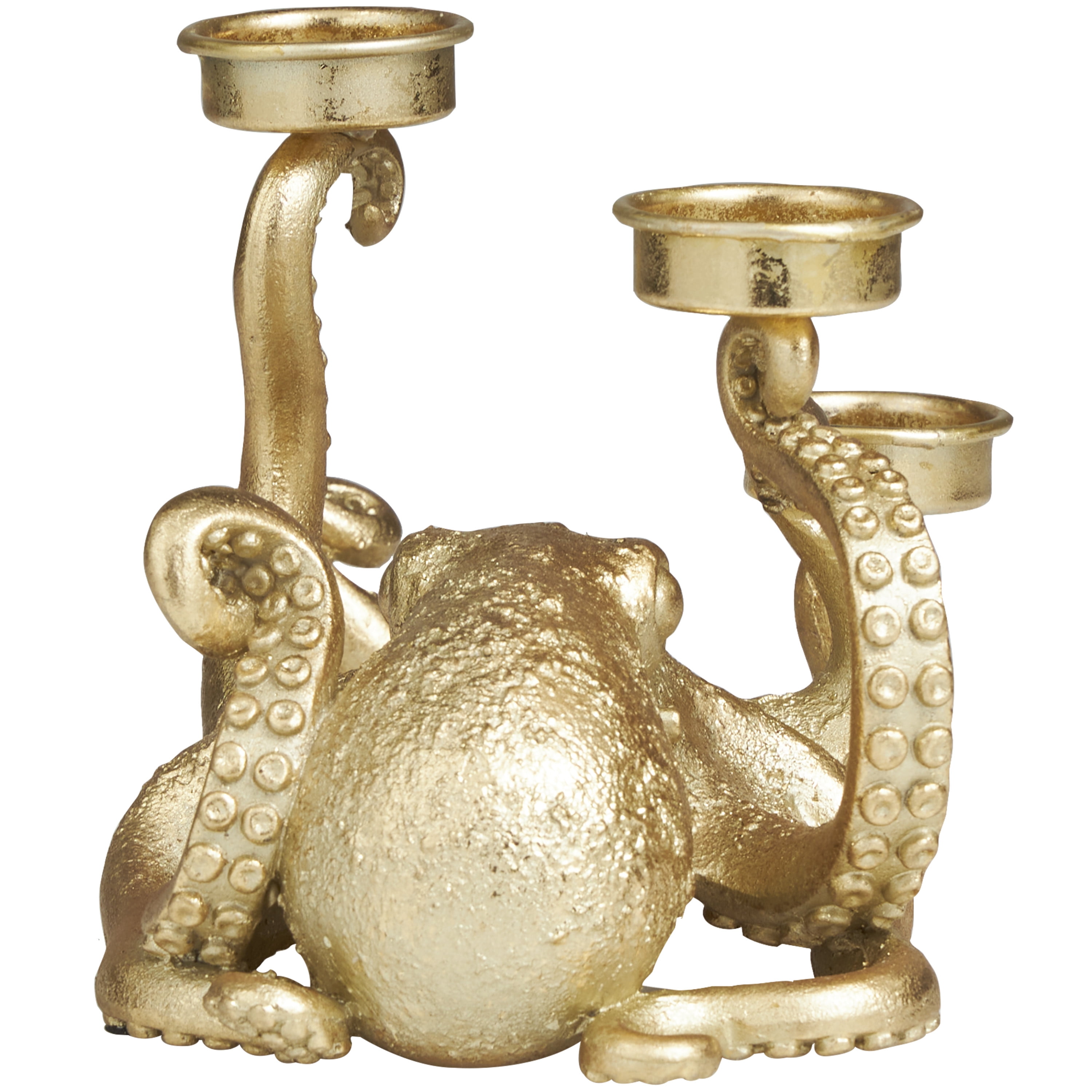 DecMode 3 Holder Gold Polystone Octopus Textured Candelabra with Tentacle Candle Slots