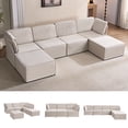thumbnail image 1 of Puremind Modular Sectional Sofa with Movable Ottoman, Convertible U Shaped Couch, Linen 6 Seater Free Combination Sleeper Sofa for Living Room, Beige, 1 of 7
