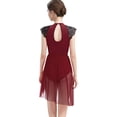thumbnail image 3 of IBTOM CASTLE Women Elegant Lyrical Dance Dress Lace Cap Sleeve Asymmetrical Tulle Skirt Leotard Contemporary Ballet Dancewear M Wine Red, 3 of 8