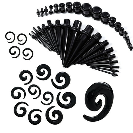 Black Acrylic Plug - BodyJ4You 54PC Gauges Kit Ear Stretching 14G-00G Black Acrylic Spiral Tapers Plugs Piercing Set