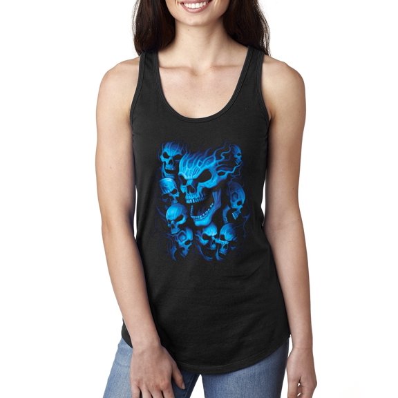 3D Blue Skulls Trendy | Womens Fashion Jersey Racerback Tank Top, Black, Small