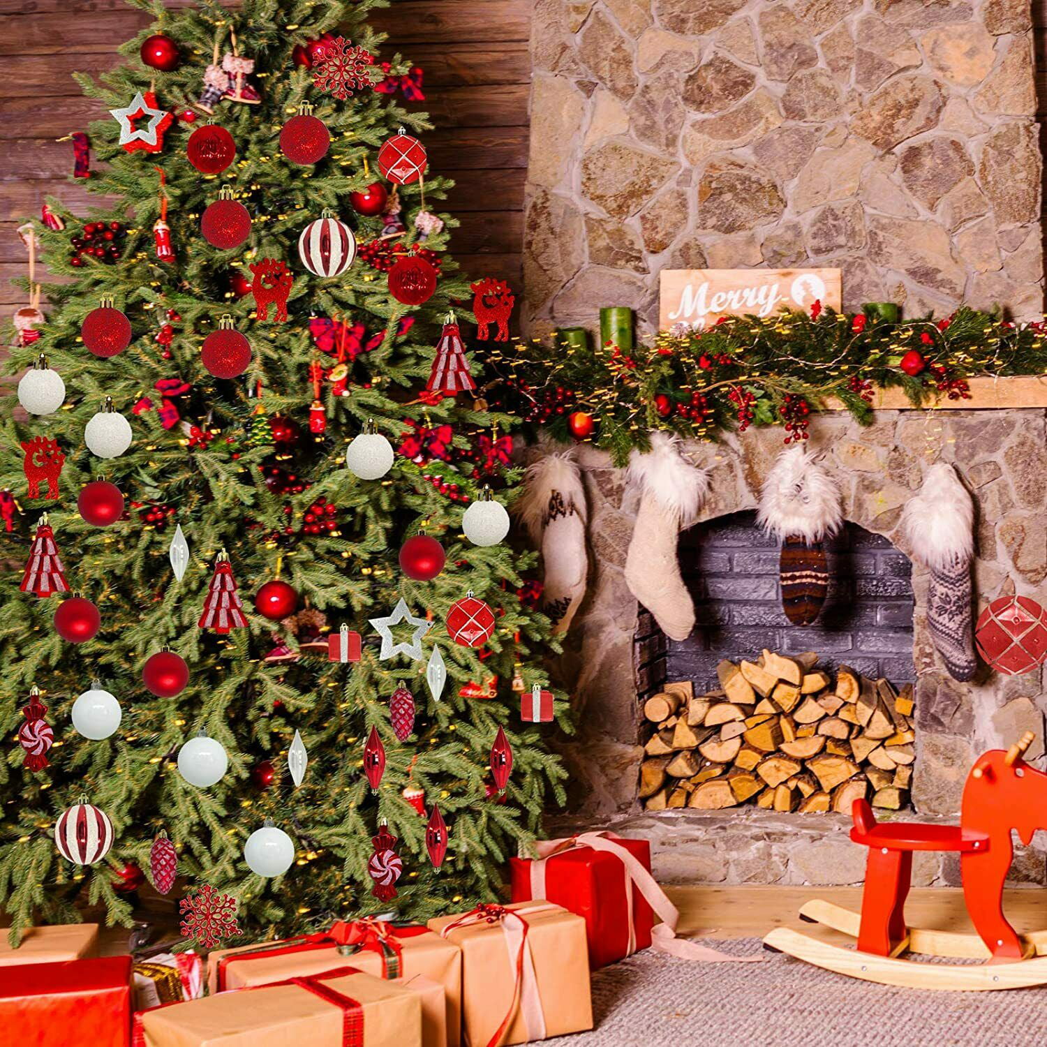 88 Piece Assorted Christmas Tree Ornaments Set Shatterproof Balls for Christmas 