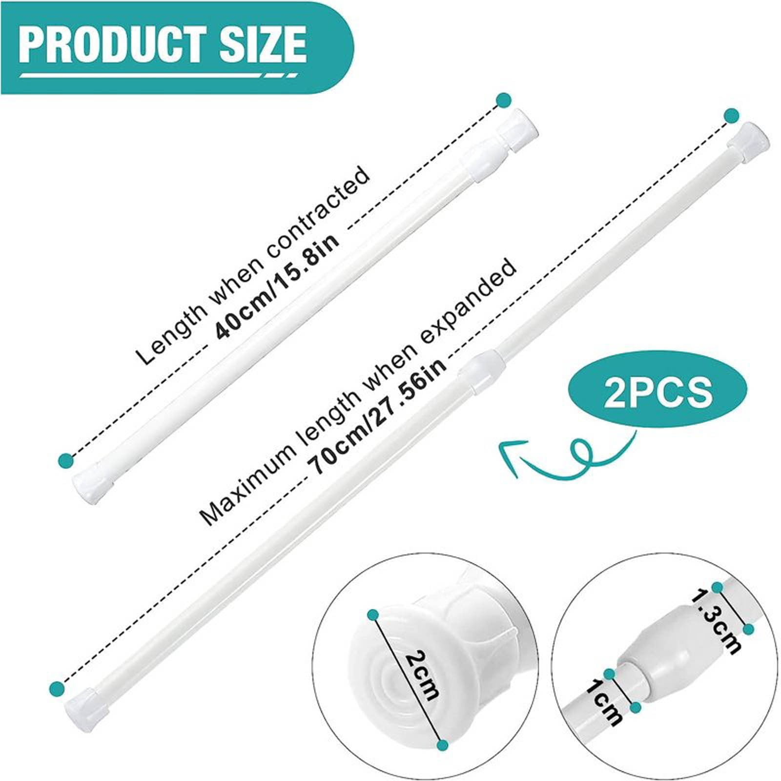 2 Pack Spring Tension Curtain Rod Adjustable Sliding Window Bars 15.7-28 Inches White Small Short Expandable Spring Curtain Tension Rods for Window,Bathroom,Cupboard,Kitchen