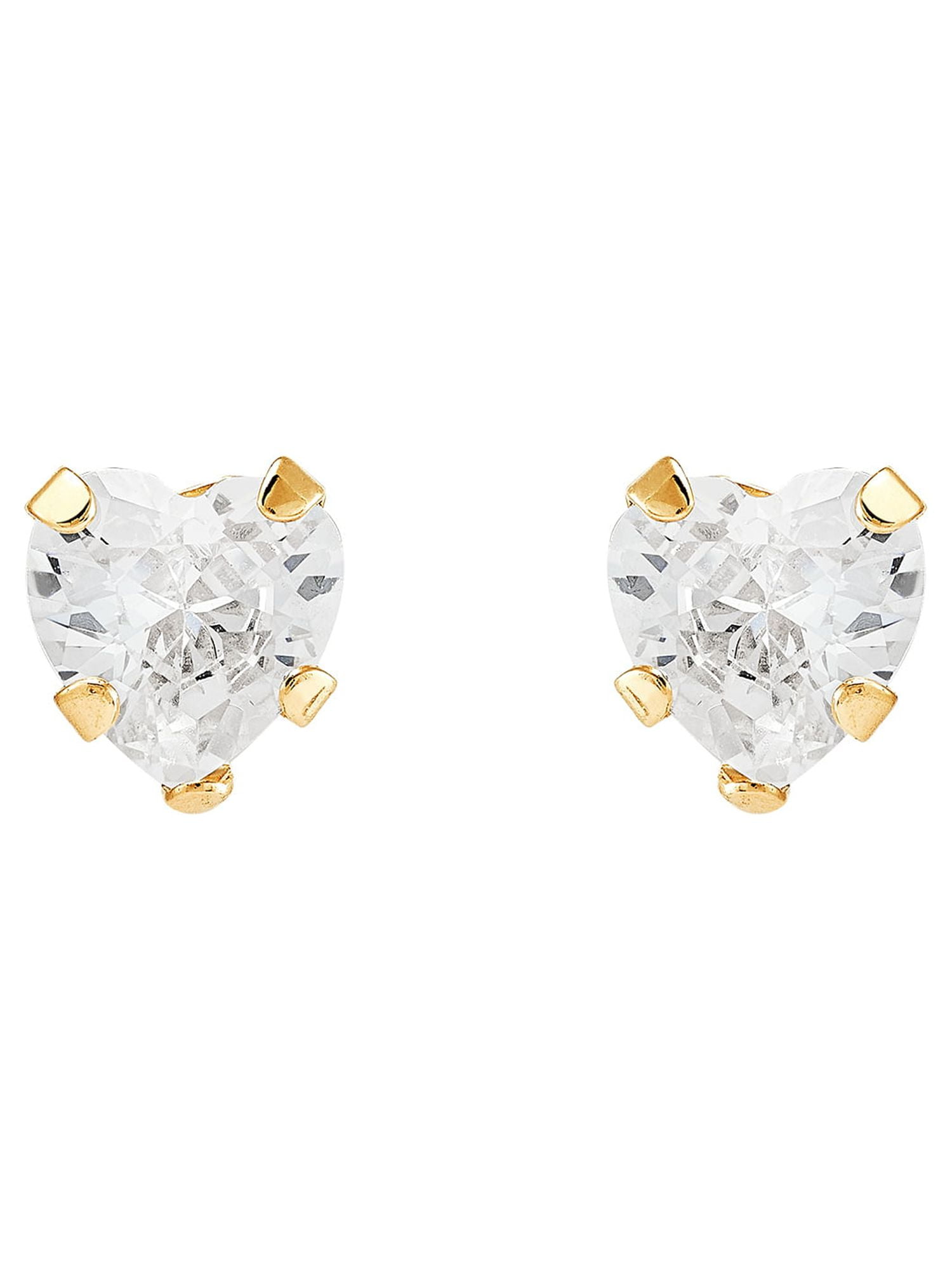 Brilliance Fine Jewelry Cubic Zirconia 4MM Small Heart Studs in 10K Yellow Gold