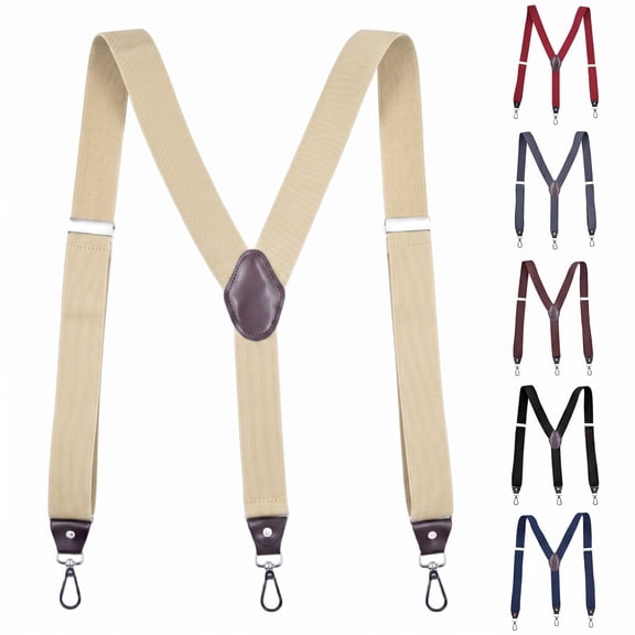MOJOGO Vintage Suspenders for Men 1.5 In Y-Back Suspenders for Belt with 3 Supportive Snap Loop Navy Free Size