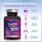 Coenzyme Q10 200mg per Serving Supplement - Ultra High Absorption, Antioxidant for Heart Health & Energy Production Support - CoQ10 (Ubiquinone) Co Q 10 Supplement & Vitamins 100mg Each, 120 Softgels