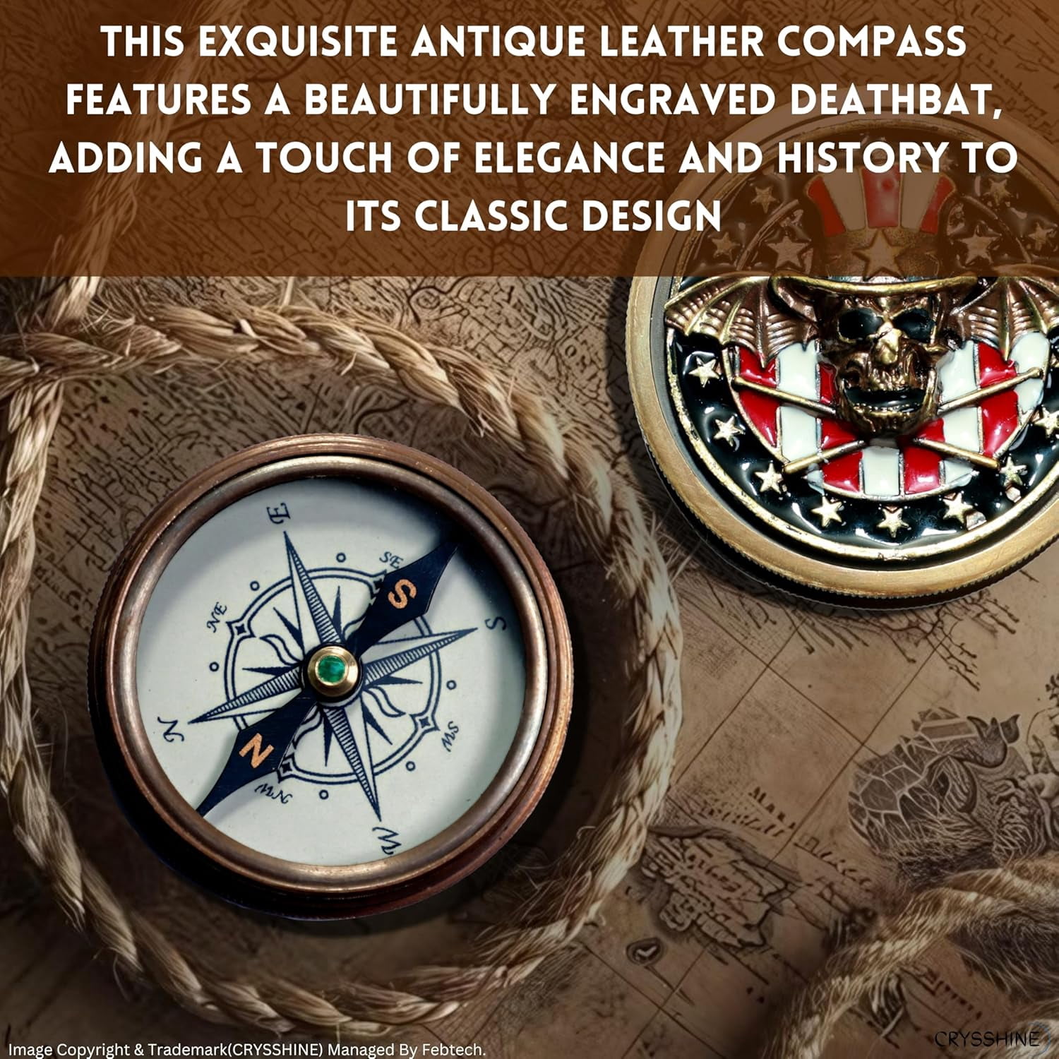 Navy Collection Vintage Compass Brass Handcrafted Leather Case | Captain Jack Sparrow Compasses | Home Decor Gifts for Brother