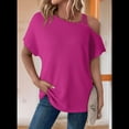thumbnail image 2 of Camiseta Informal de Verano para Mujer, de Corta, con Hombros Descubiertos y Tejido Gofre, Color Rosa Rojo, Talla S, 2 of 5