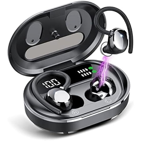 CZWireless Earbuds, 2023 New Ultralight Sport Bluetooth 5.3 Headphones In Ear with LED Display, Built-in Mic Earphones, IPX7 Waterproof Wireless Headphones with Earhooks for Gym Workout (Black)