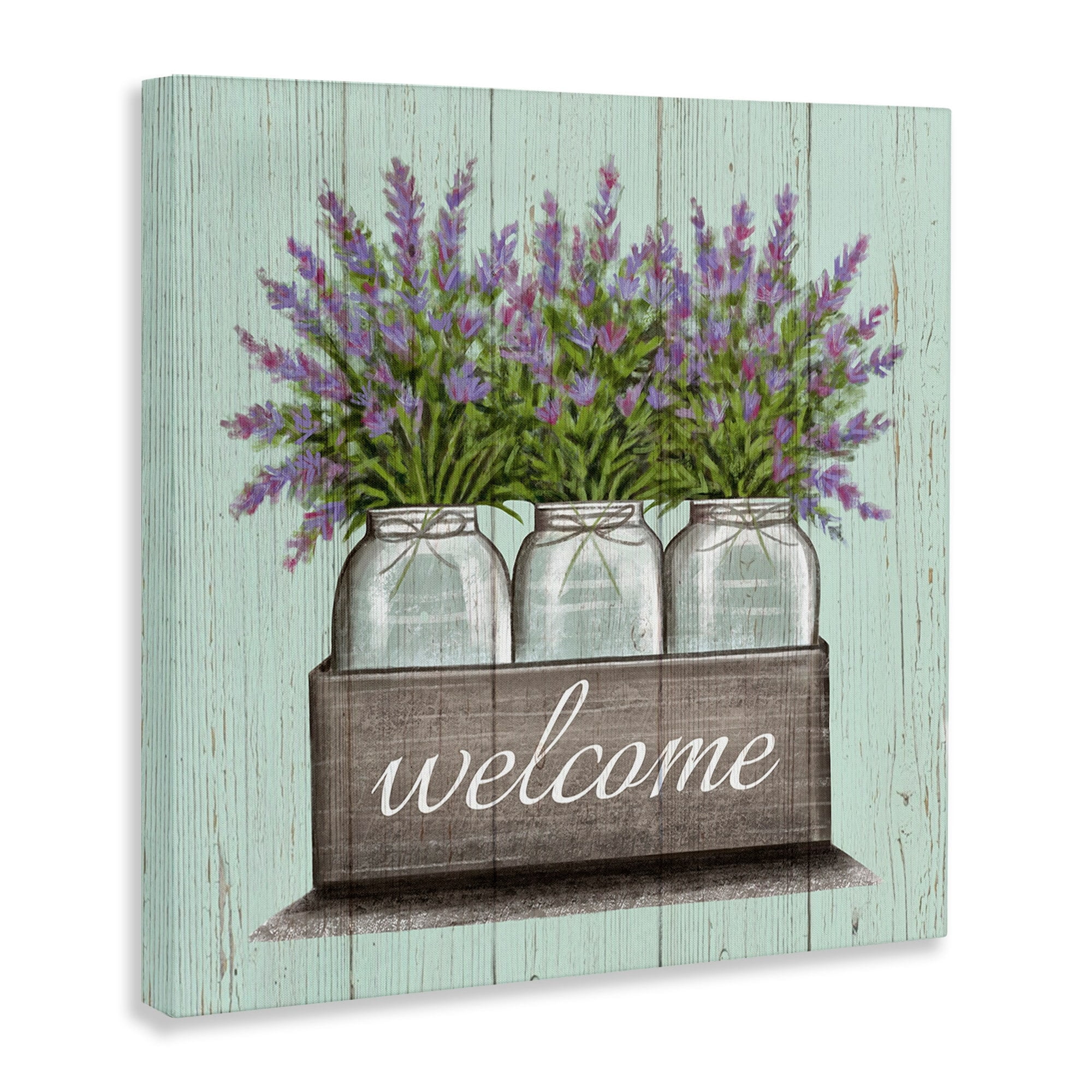 Stupell Industries Purple Lavender Florals in Jars Welcome Sentiments,36 x 36,Designed by Elizabeth Tyndall