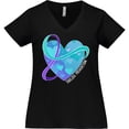 thumbnail image 3 of Inktastic Suicide Prevention Awareness Purple and Teal Heart Ribbon Women's Plus Size V-Neck T-Shirt, 3 of 5