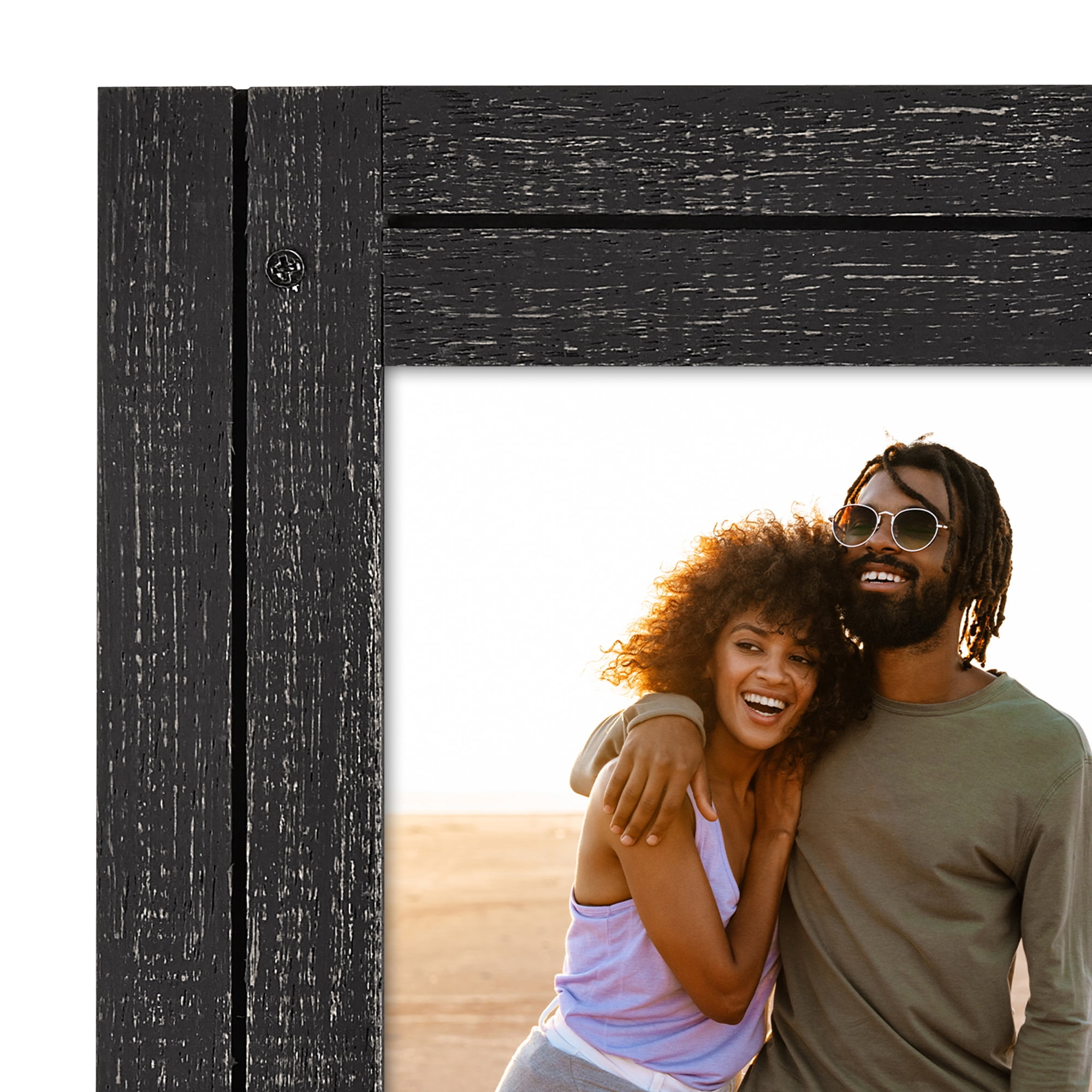 Americanflat 5x7 Picture Frame Polished Crystal Clear Glass Hampton Collection Distressed - Charcoal Black