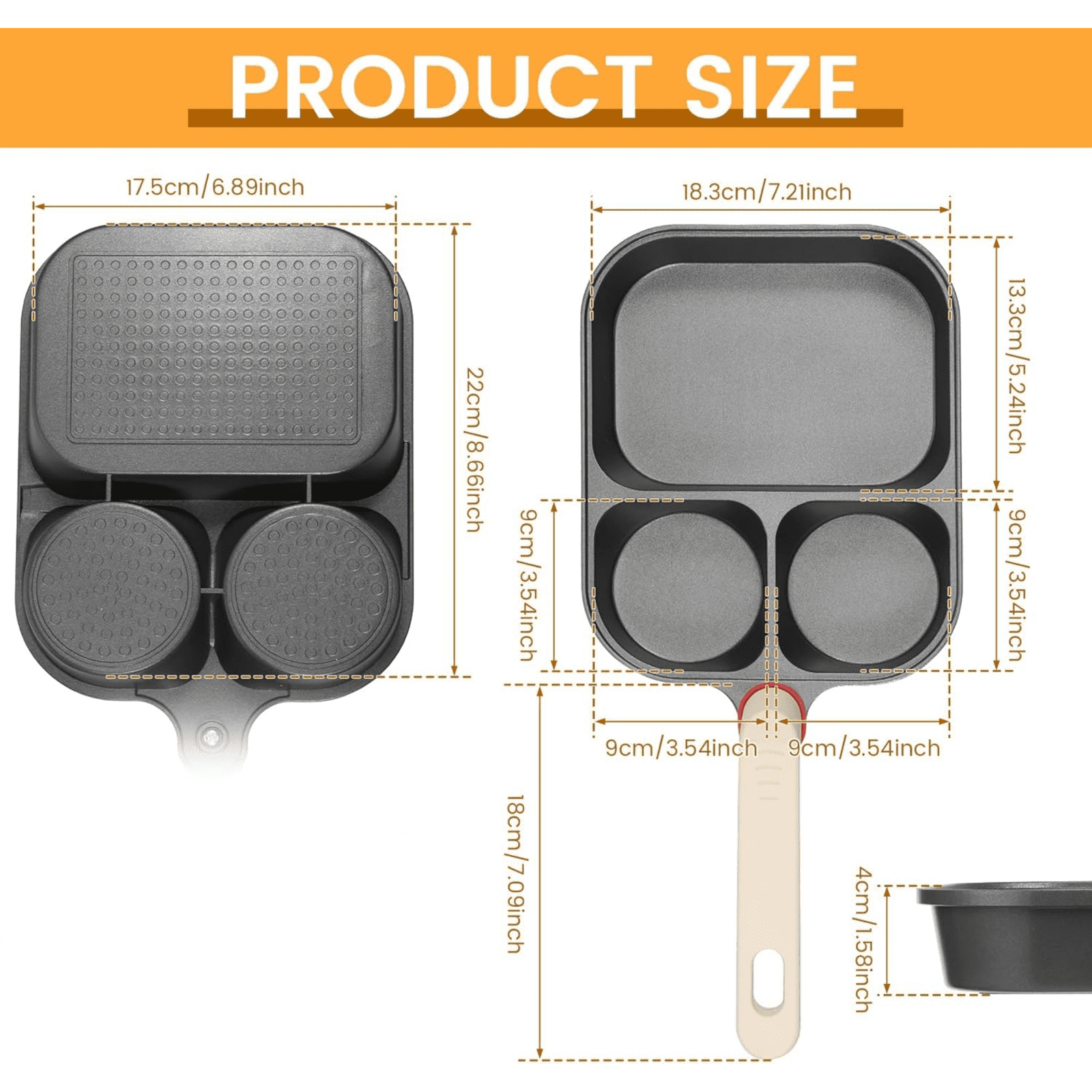 Bakeware,Frying Pan Three Piece Separate Style Frying Pan Non Stick Frying Pan For Eggs With Heat Handle Multi Functional Breakfast Cooking Utensil Suitable For All Stoves