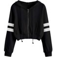thumbnail image 1 of HSHDLDF Sweat à Capuche Court à Manches Longues Zippé Rayé pour Femmes Veste Décontractée à Cordon de Serrage, 1 of 4