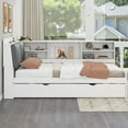 thumbnail image 4 of Twin Size Platform Trundle Bed, Corner Bed Frame with Bookcase and Trundle Bed, Daybed Storage Bed Bookcase Bed Frame for Living Room Bedroom Guest Room, White, 4 of 8