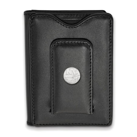 Islanders Nhl Leather - Solid 925 Sterling Silver NHL New York Islanders Black Leather Money Clip Wal