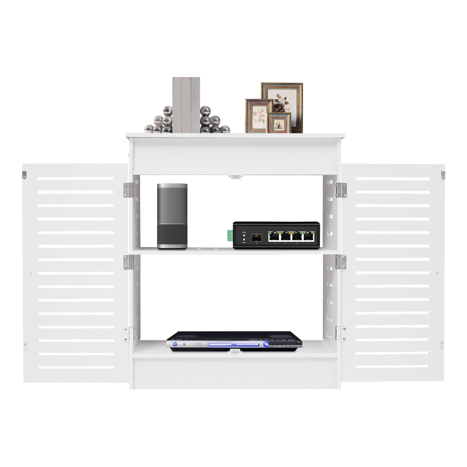ToppiJoy 2-Tier Floor Standing Router Storage Cabinet, Management Hider Organizer Side Table for Home Office Living Room (23.6*9.8*27.5in)