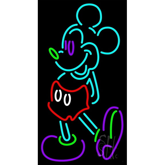 Mickey Mouse LED Neon Sign 24 x 13 - inches, Black Square Cut Acrylic Backing, with Dimmer - Bright and Premium built indoor LED Neon Sign for café, club, party, event and stroefront.