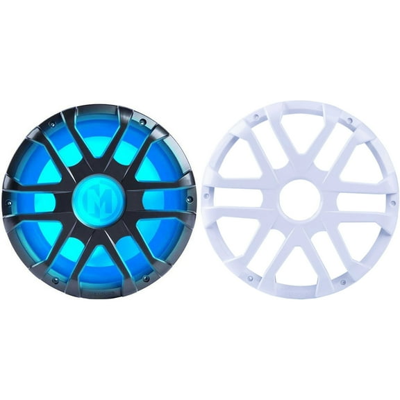 Memphis Audio MM1224 12" Marine Subwoofer with Integrated RGB LEDs and 2 or 4 Ohm Selectable Impedance with MXA12GW White 12" MXA Subwoofer Grill