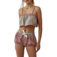thumbnail image 2 of Yunliwuli Women Pajamas Set 2 Pieces Loungewear Suits Plaid Camisoles Cropped Tank Tops and Drawstring Shorts Sleepwear Outfits, 2 of 10