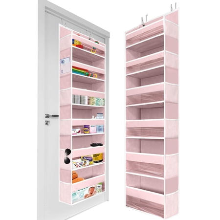 HOMELUX THEORY 1 PC Heavy Duty Over the Door Organizer 55x14x6.7, 6 Large Front & 12 Side Pockets, Hanging Storage Closet Door Organizer for Bedroom, Bathroom and Baby Nursery Storage (Baby Pink) C31