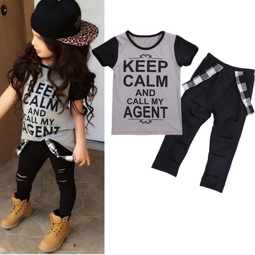 Casual Toddler Kids Girls Style T-shirt Tops Pants Leggings Outfits Set Clothes 