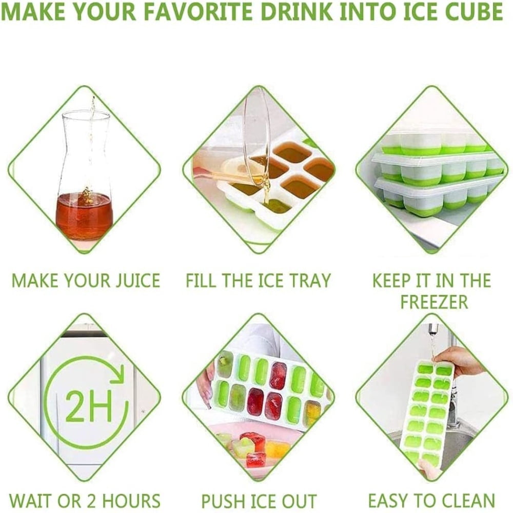 Dsseng 4Pcs Ice Cube Tray with Lid Silicone Ice Cube Moulds Ice Cube Makers Silicone Square 14 Grids Ice Maker Mould Easy Release