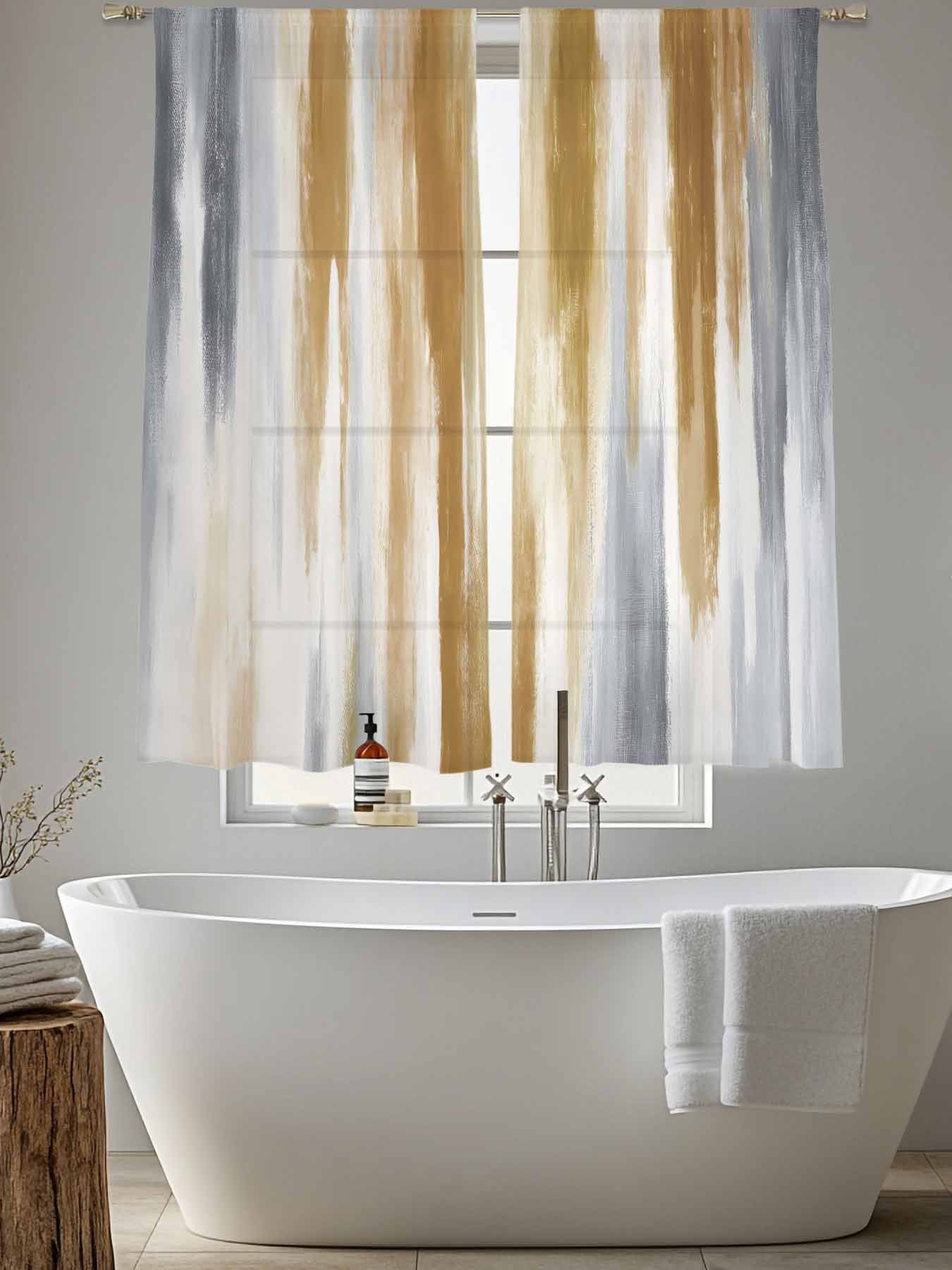 Abstract Grey Sheer Curtains for Living Room Bedroom, Brown Mottled Gradient Texture Farmhouse Light Filtering Sheer Curtains, Rod Pocket Voile Window Drapes, 2 Panels Set 52"x 63"