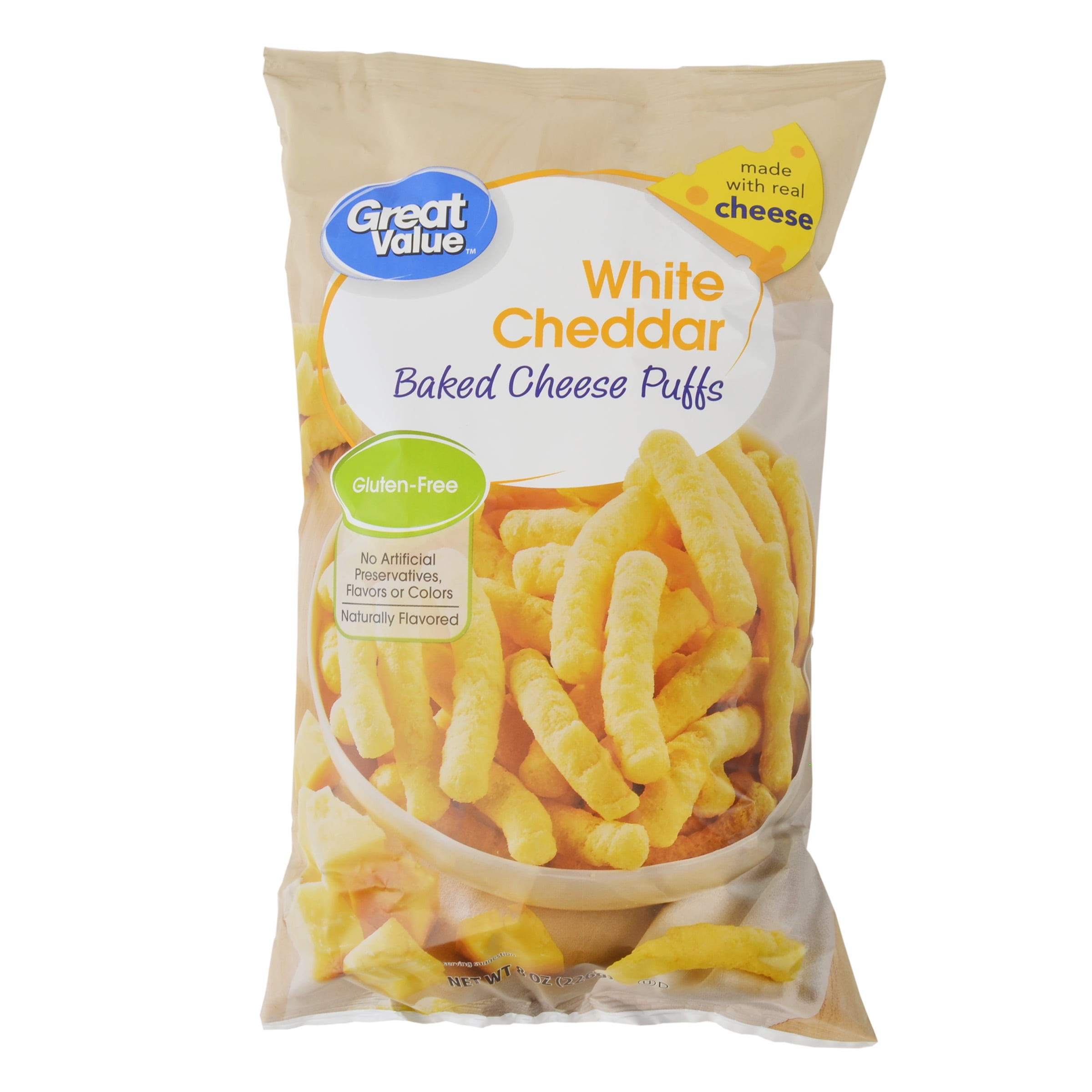 Great Value White Cheddar Baked Cheese Puffs, 8 oz