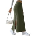 thumbnail image 4 of DYMADE Womens Sexy Side Split Solid Midi Waist Elastic Waist Slim Bodycon Skirt, 4 of 5