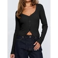 thumbnail image 4 of Cárdigan de Larga para Mujer, Suéter Corto de Punto Abierto, Chaqueta con Cuello en V y Botones para Otoño Negro M, 4 of 10