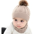 thumbnail image 2 of GRNSHTS 2PCS Toddler Baby Knit Hat Scarf Winter Warm Beanie Cap with Circle Loop Scarf Neck Warmer (Beige), 2 of 9