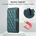 thumbnail image 3 of YEYKX Wallet Case for iPhone 14 6.1inch with Wrist/Shoulder Strap, 9 Card Slots Zipper Purse Luxury Leather Stand Checkered Cell Phone Cover,Green,For iPhone 14, 3 of 10