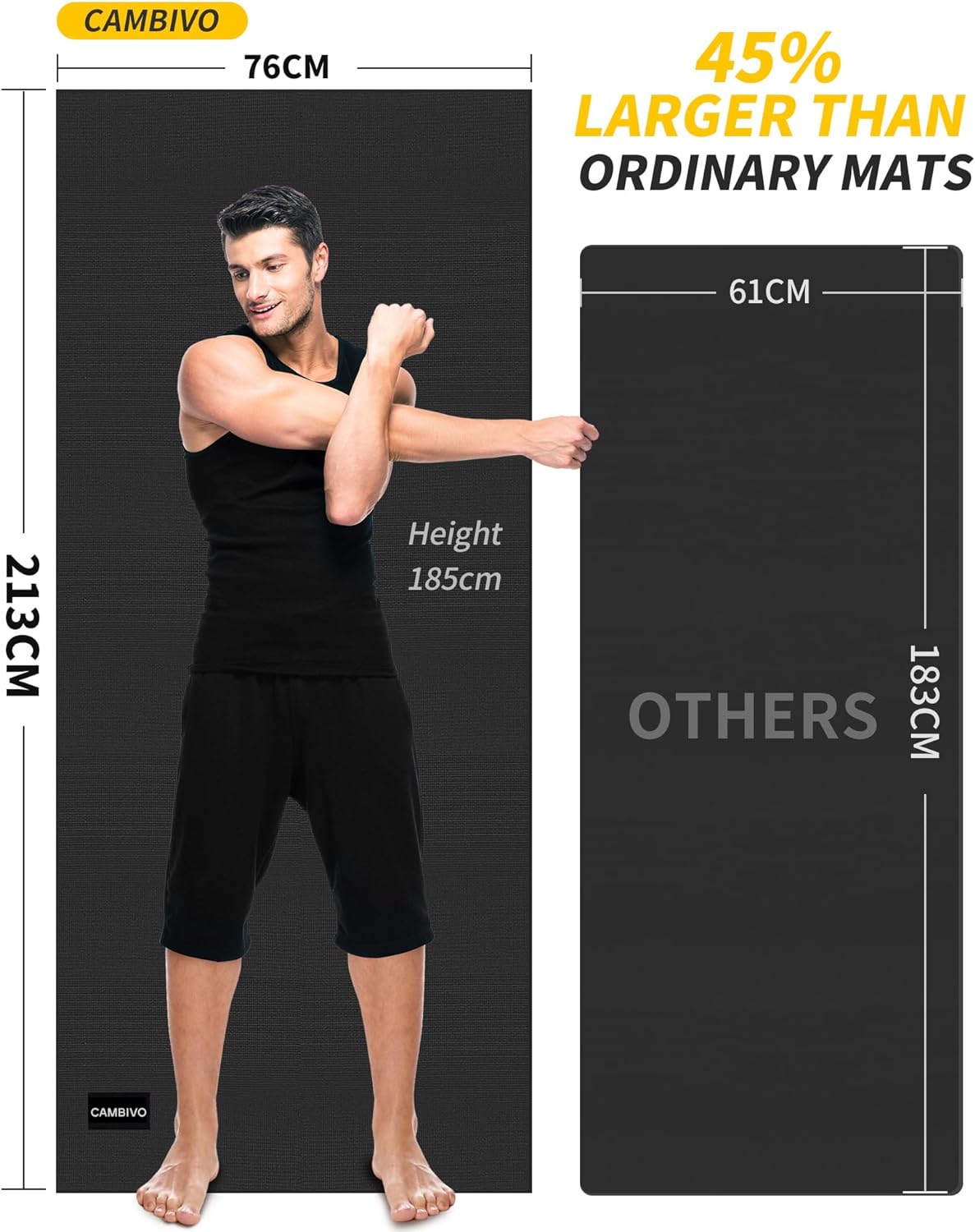 Cambivo Extra Long Yoga Mat, 84" x 30", Black photo 1