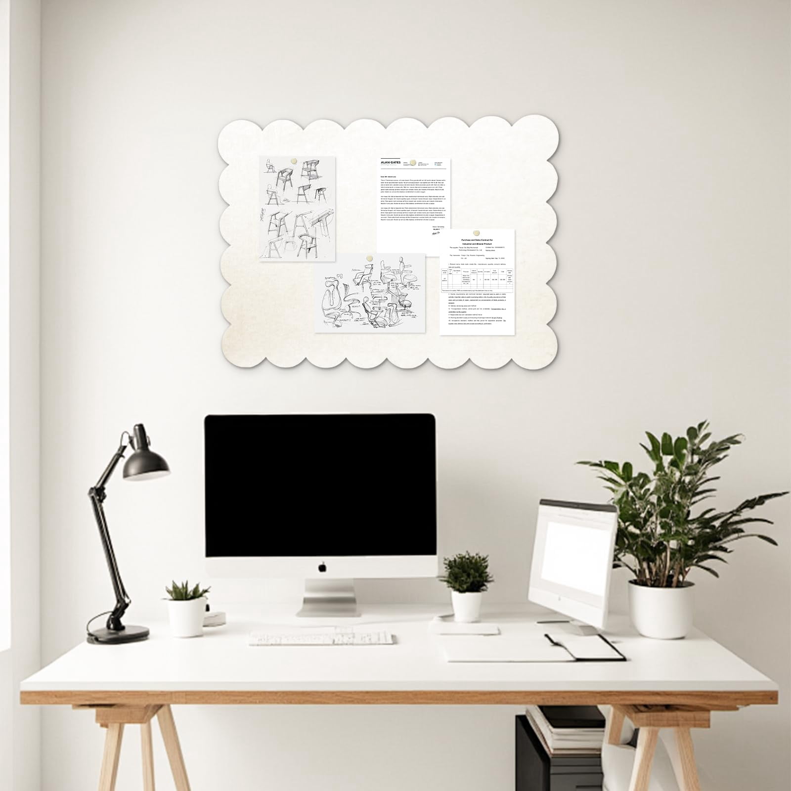 Scalloped Felt Bulletin Board, 36 x 24 inches Felt Board Foldable Cork Board Alternative Photo Board Self-Adhesive Vision Board Decorative Pin Board for Wall, Grey