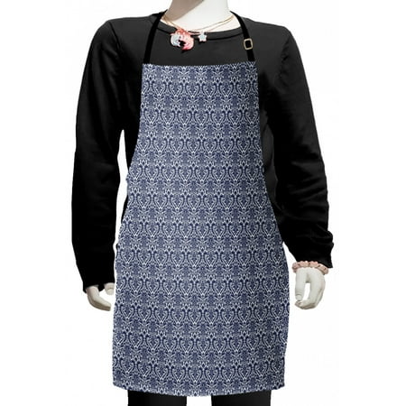 

Victorian Kids Apron Baroque Damask Motif of Curved Flowers Rococo European Retro Artwork Print Boys Girls Apron Bib with Adjustable Ties for Cooking Baking Painting Indigo and White by Ambesonne