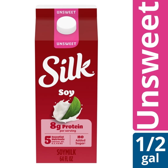 ​​Silk Dairy Free, Gluten Free Unsweet Soy Milk, Plant Based Milk Half Gallon, 64 fl oz​
